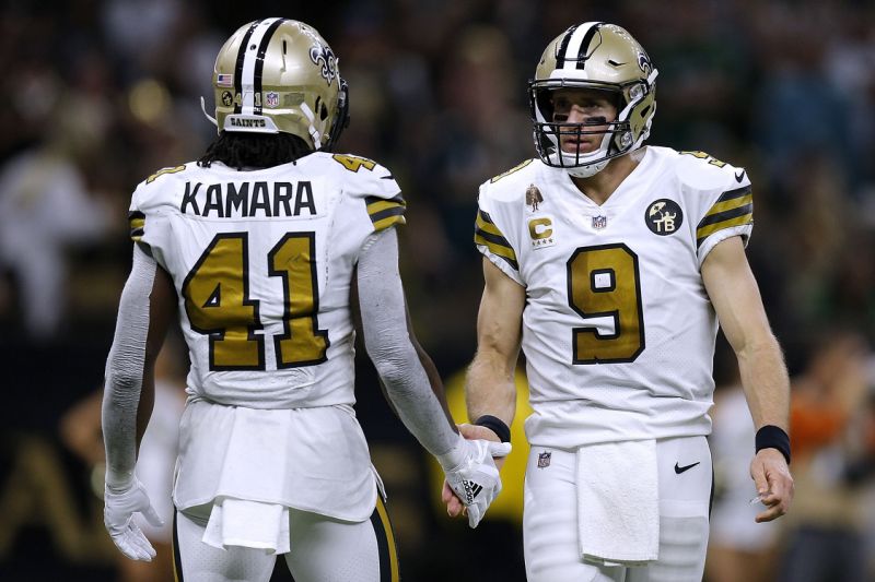 يمكن للقديسين أن يبحثوا عن نسخ احتياطية لـ Drew Brees و Alvin Kamara. (تصوير جوناثان باكمان / غيتي إيماجز)