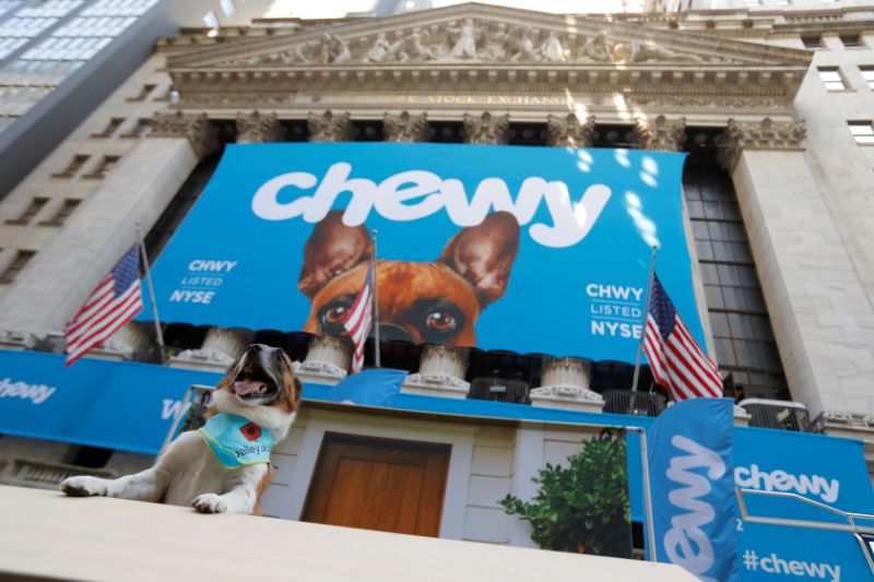 بيلي ، كلب الإنقاذ يتجه إلى التقاط صورة في كشك للصور قبل الاكتتاب العام لشركة Chewy Inc. في بورصة نيويورك (NYSE) في مدينة نيويورك ، الولايات المتحدة ، 14 يونيو ، 2019. رويترز / أندرو كيلي